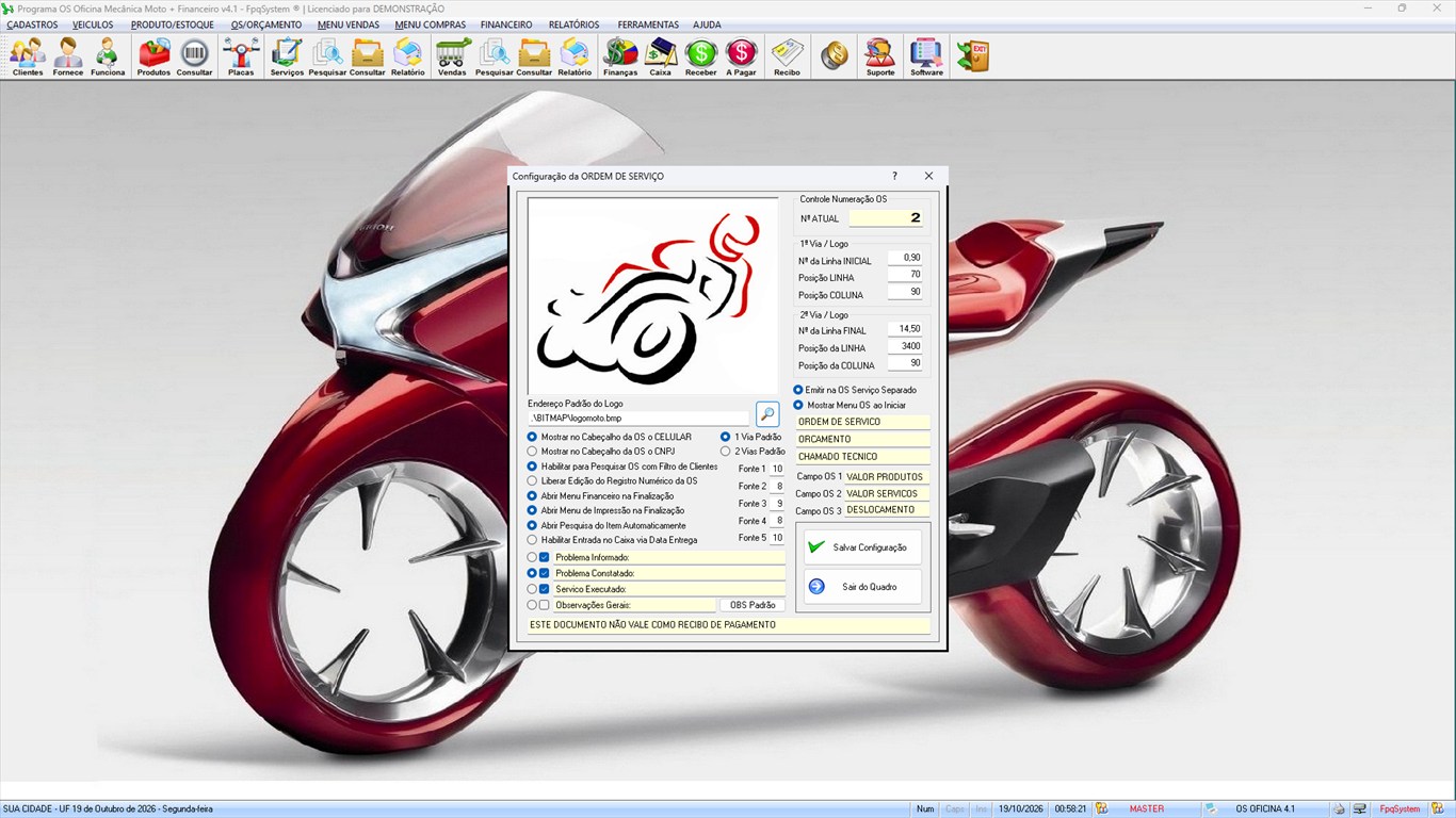 Oficina MOTO + Vendas e Financeiro v4.1 - Ferramentas 1 - Configuração da ordem de serviço