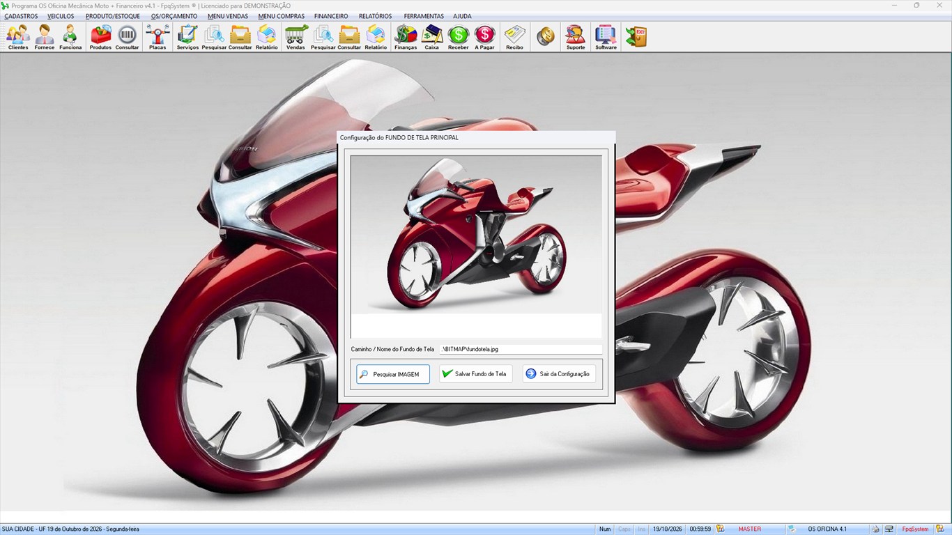 Oficina MOTO + Vendas e Financeiro v4.1 - Ferramentas 7 - Configuração do fundo de tela principal