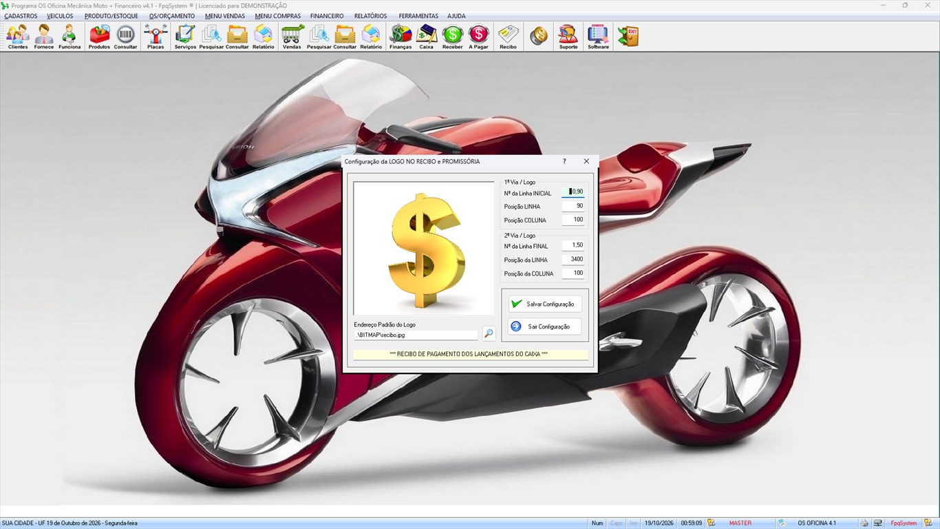 Oficina MOTO + Vendas e Financeiro v4.1 - Ferramentas 3 - Configuração do recibo e promissória