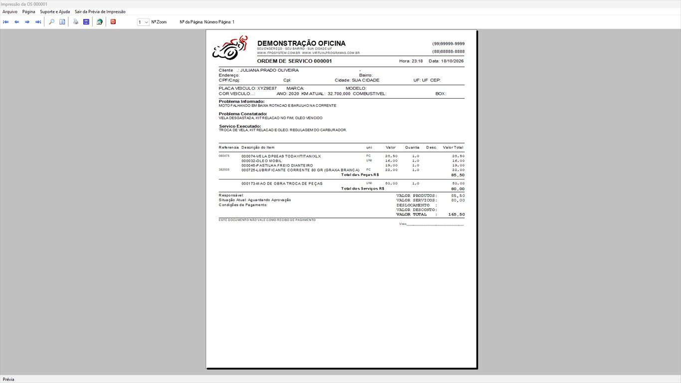 Oficina MOTO + Vendas e Financeiro v4.1 - Prévia de impressão da ordem de serviço