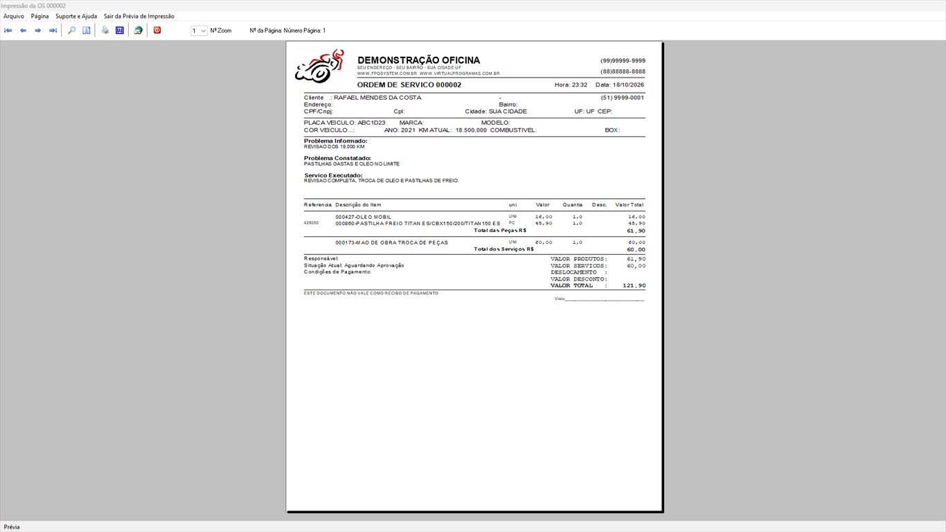 Oficina MOTO + Vendas e Financeiro v4.1 - Prévia de impressão de outra ordem de serviço