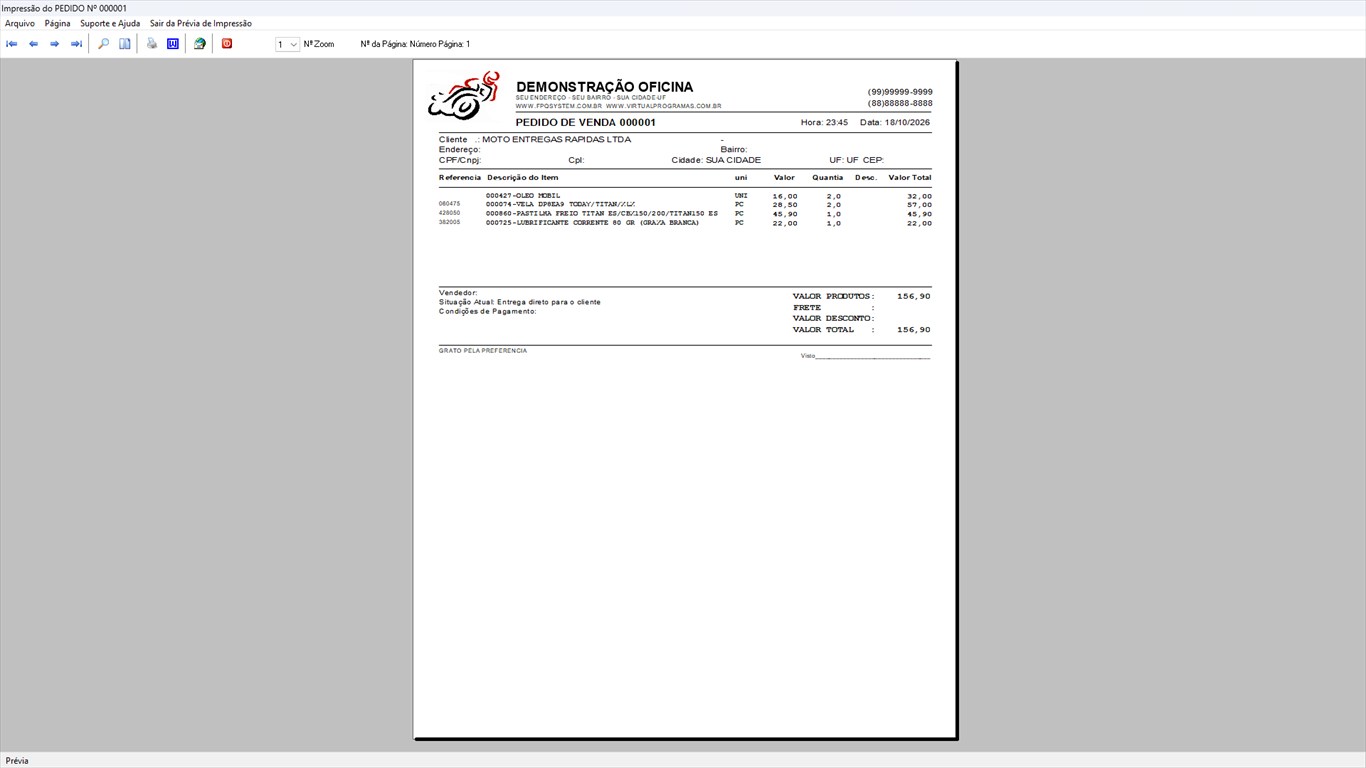 Oficina MOTO + Vendas e Financeiro v4.1 - Prévia de impressão do pedido de venda
