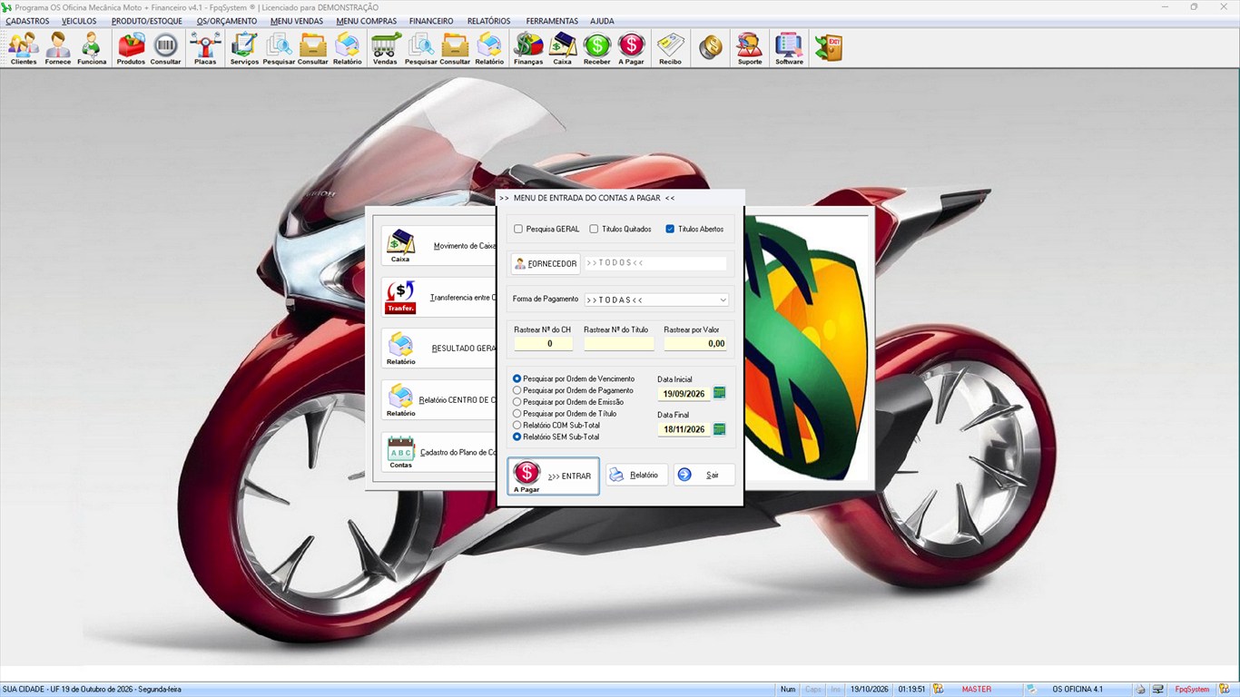Oficina MOTO + Vendas e Financeiro v4.1 - Menu de entrada do contas a pagar