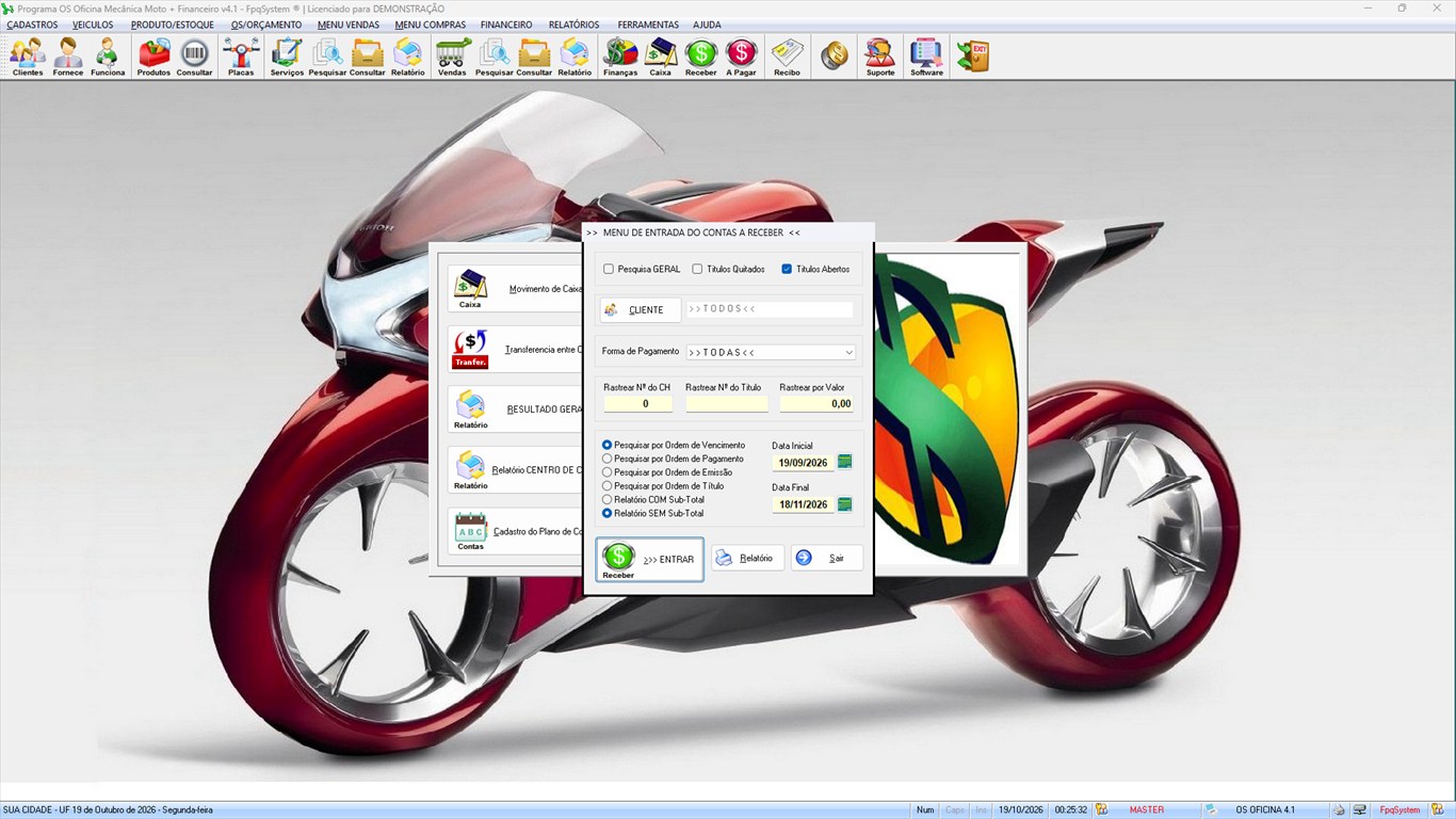 Oficina MOTO + Vendas e Financeiro v4.1 - Menu de entrada do contas a receber