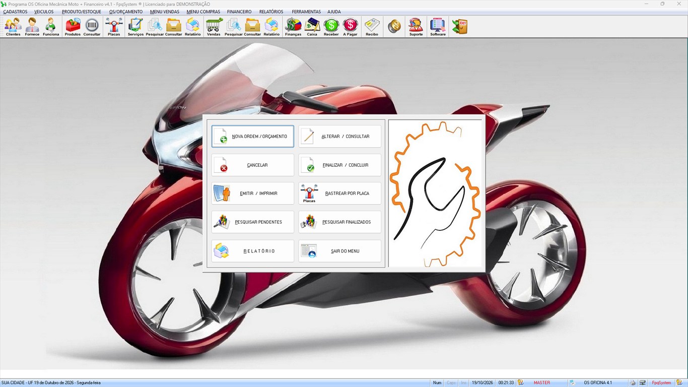 Oficina MOTO + Vendas e Financeiro v4.1 - Menu da ordem de serviço / orçamento