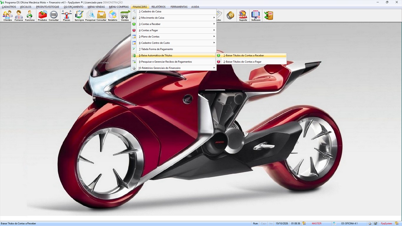 Oficina MOTO + Vendas e Financeiro v4.1 - Menu Financeiro > Baixa Automática de Títulos