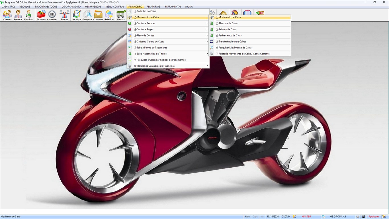 Oficina MOTO + Vendas e Financeiro v4.1 - Menu Financeiro > Movimento de Caixa