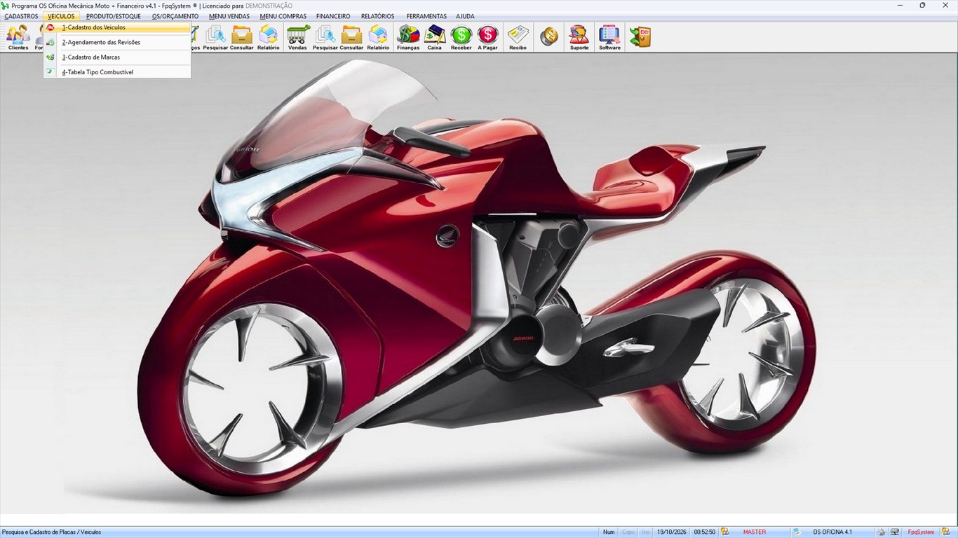 Oficina MOTO + Vendas e Financeiro v4.1 - Menu Veículos aberto