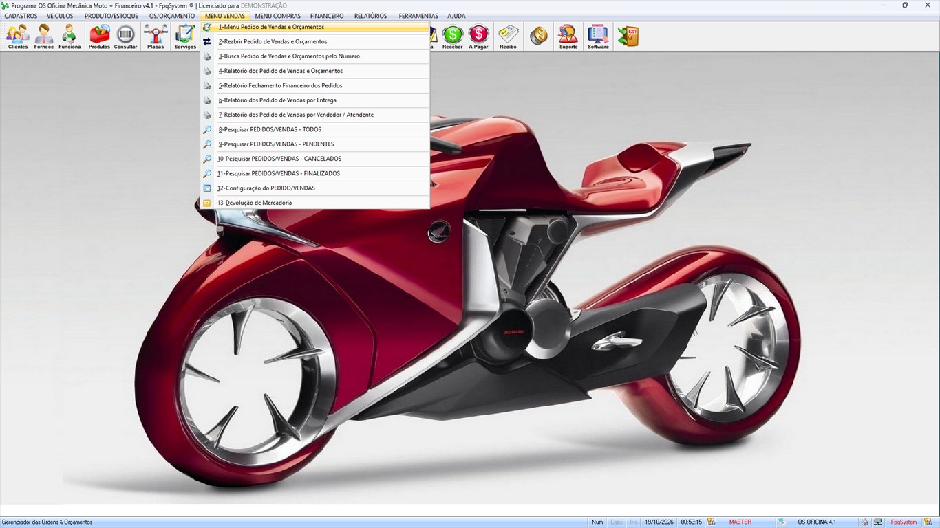 Oficina MOTO + Vendas e Financeiro v4.1 - Menu Vendas aberto