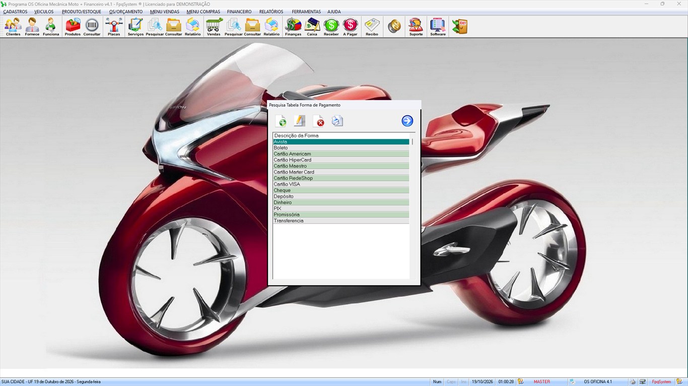 Oficina MOTO + Vendas e Financeiro v4.1 - Ferramentas 9 - Tabela forma de pagamento