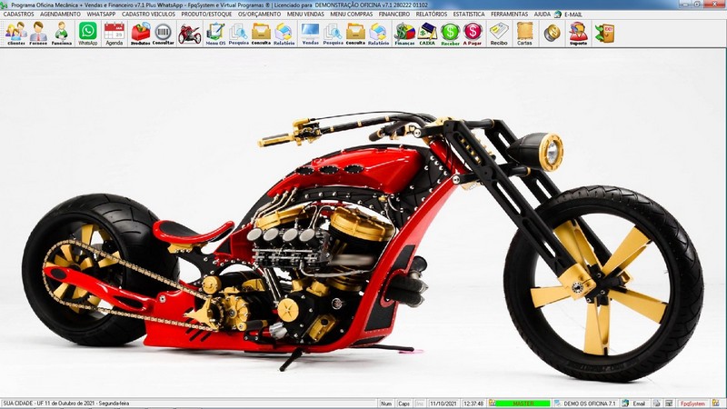 Tela do programa Oficina MOTO + Vendas + Financeiro v7.1 Plus