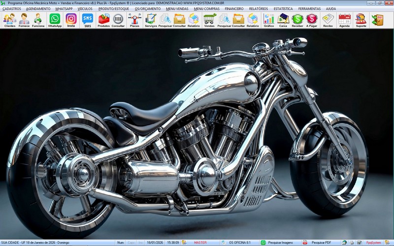 Tela do programa Oficina MOTO + Vendas + Financeiro v8.1 Plus + IA